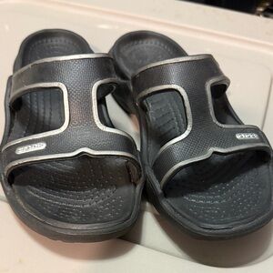 CROCS Black Slide Sandals with Silver Trim